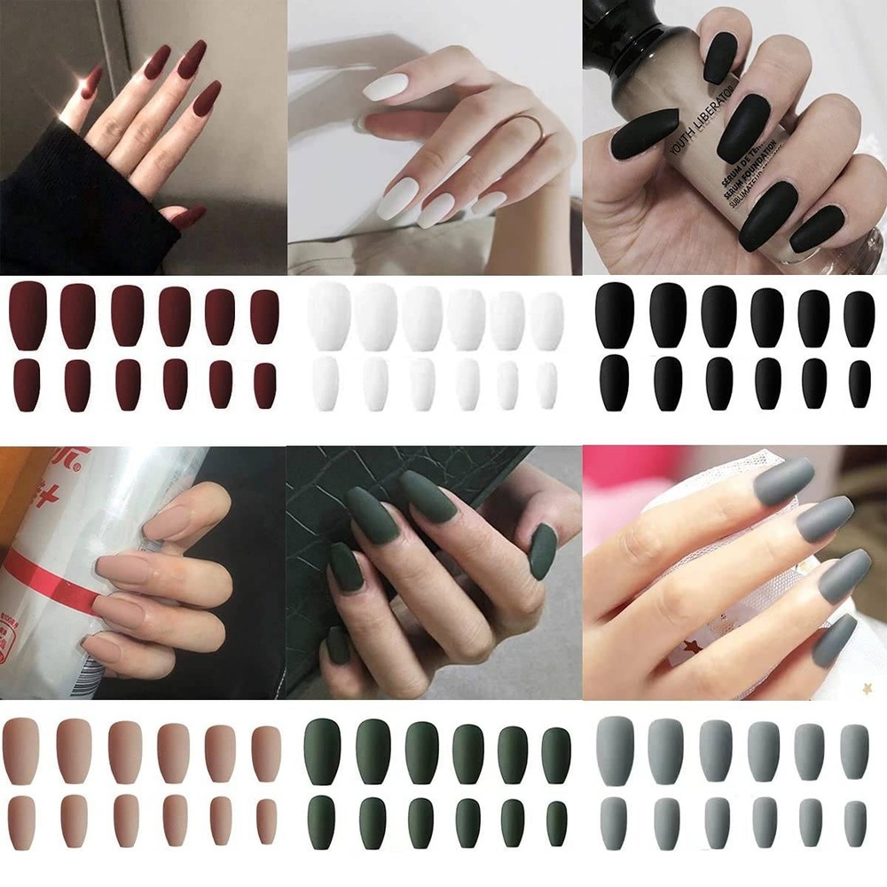 Matte Coffin False‎ Nails 6 Pack Artificial Nails Nail Art Supplies